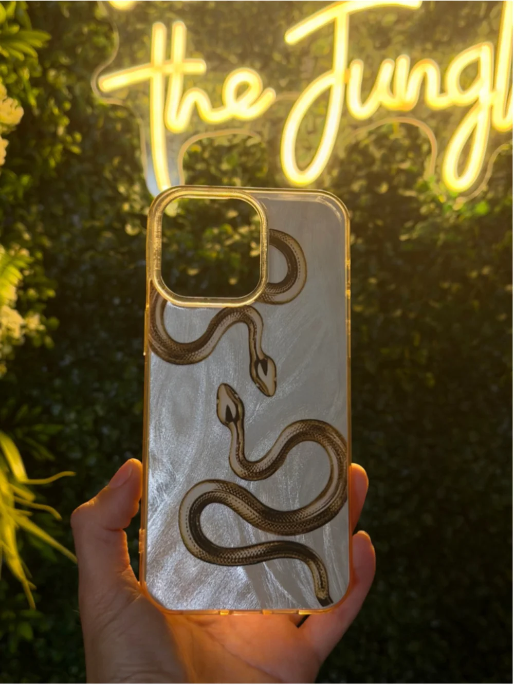 iPhone 15 Pro Max Case Iridescent Pearly White & Gold Snake Patterned
